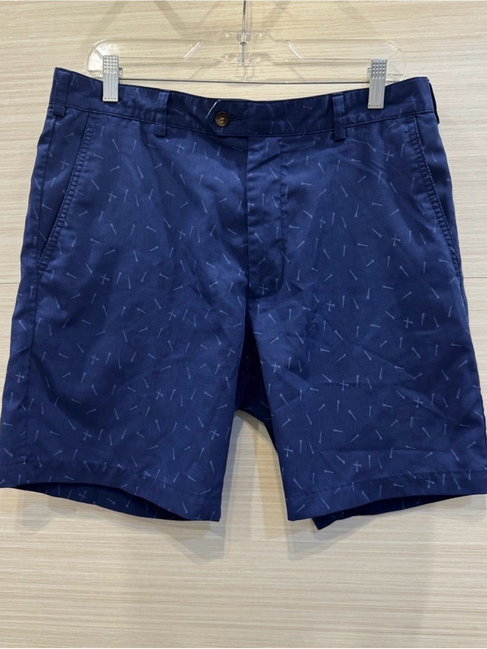 Donald Ross Performance Walker Shorts Navy Golf Tee Pattern Flat-Front size 34